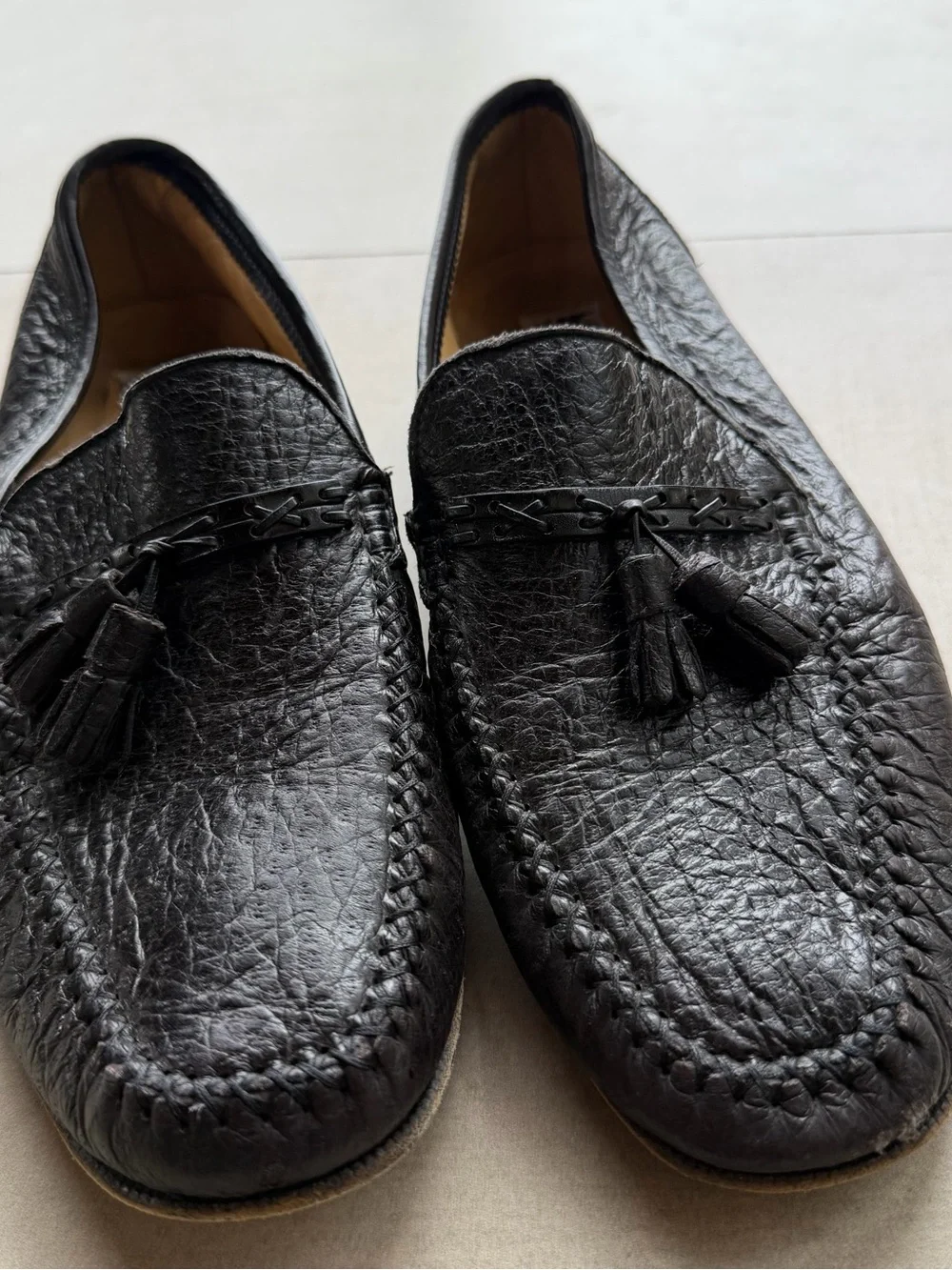 Moreschi Black Leather Tassel Slip-On Loafers